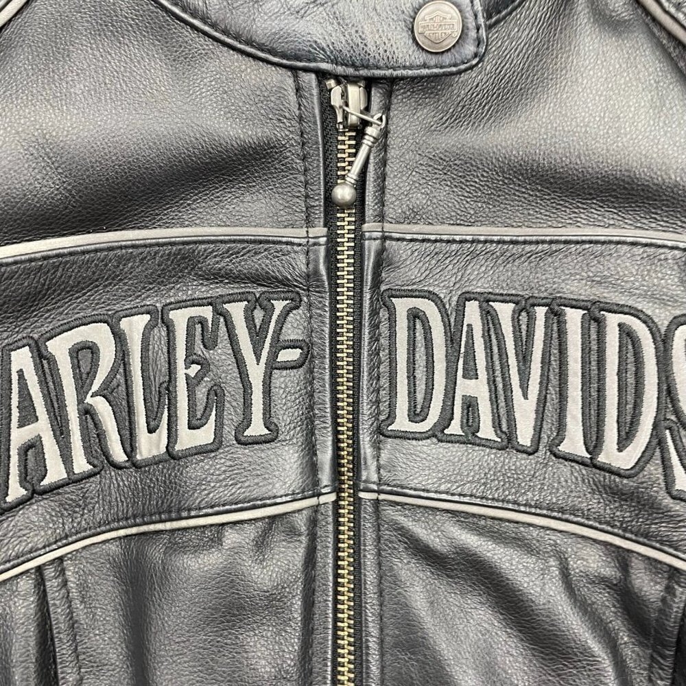 Harley Davidson Women Reflective Willie G Skull Leather Jacket W/ Hoodie EUC S﻿﻿ - Picture 4 of 6